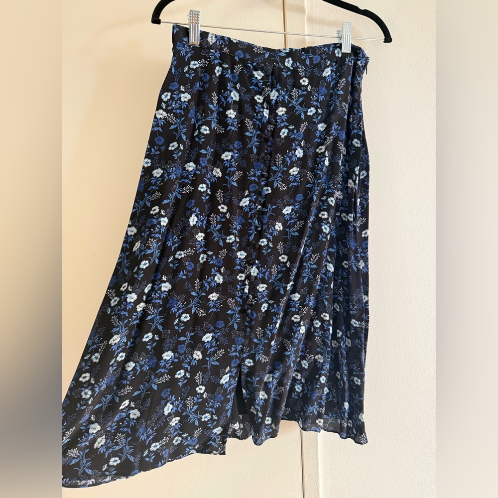The Kooples Black Floral Maxi Skirt with Blue and White Blooms
